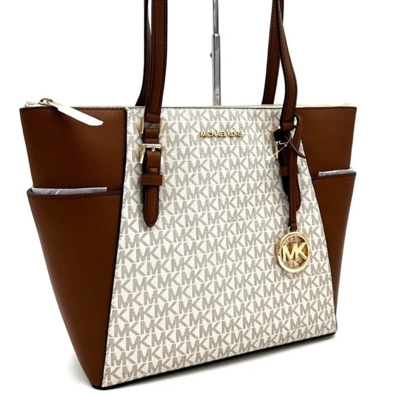Michael Kors Large Charlotte Tote Bag Leather Vanilla - Picture 1 of 12